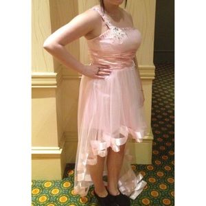 Baby Pink One Strap Hi-Low Prom Dress