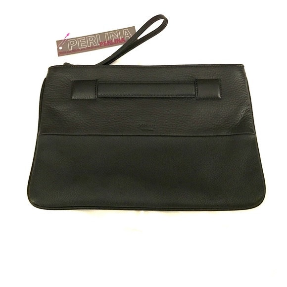 Perlina Black Leather Clutch