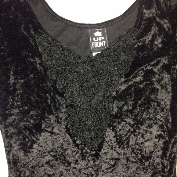 Vintage Crushed Velvet Black Body Suit M - Picture 3 of 4