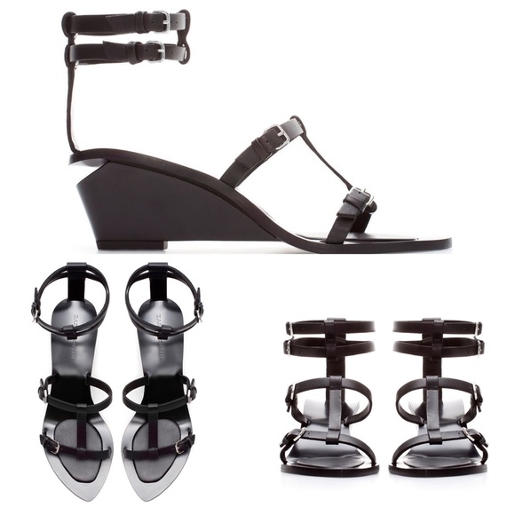 Zara Leather Gladiator Heel Strap Ankle Sandal