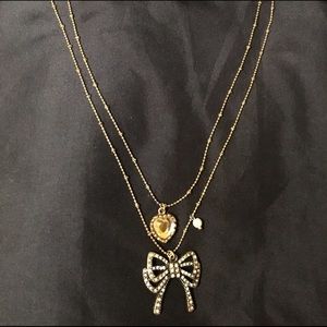 Betsey Johnson Rhinestone Bow Layered Necklace