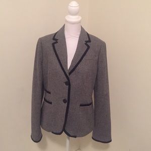J Crew Gray Wool with Navy Trim Blazer Size 6/8