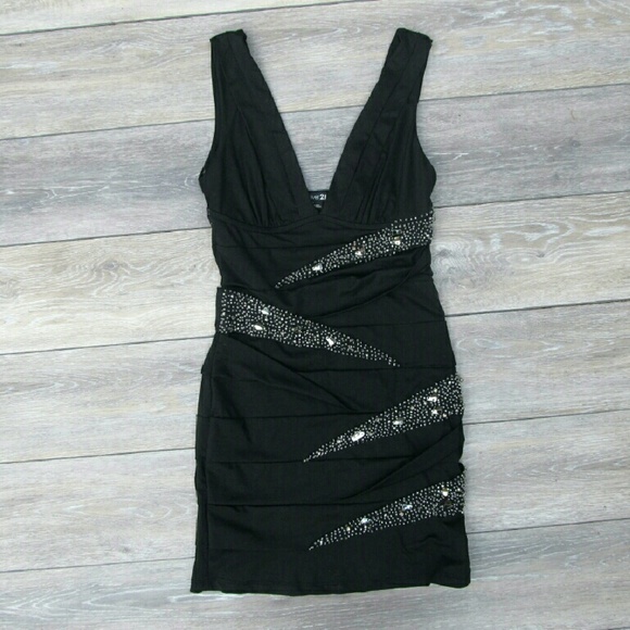 Forever 21 V-Neck Bandage Beaded Club Mini Dress