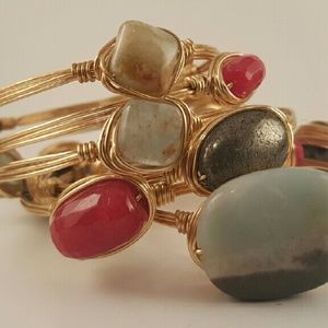 Blue Agate, Aquamarine, Garnet and pyrite set