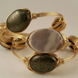 Pyrite and white Onyx 3 piece Bangle Set