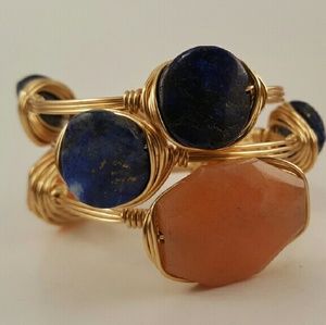 Peach Jade and Lapis Lazuli Wire Wrapped Bracelet