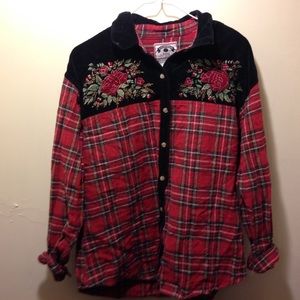 Western Style Velvet Embroidered Red Flannel