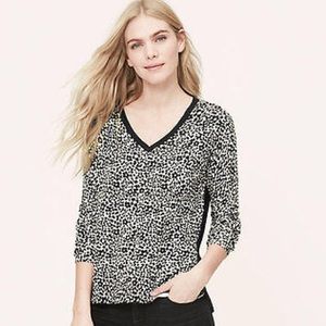 Loft Floral Spot Mixed Media V-Neck Sweater
