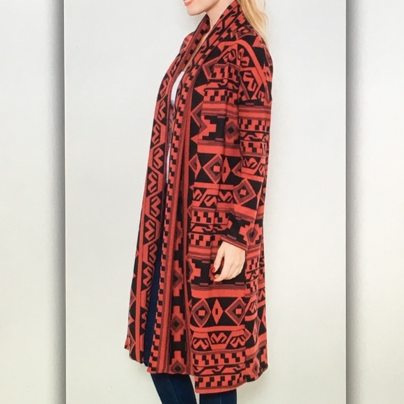 Red/blackAztec sweater cardigan - Picture 2 of 3