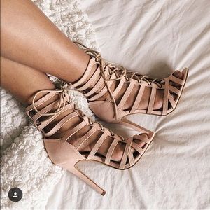 Nude lace-up heels