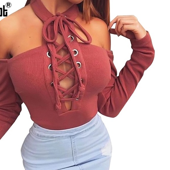 New long sleeve lace up bodysuit top - Picture 2 of 3