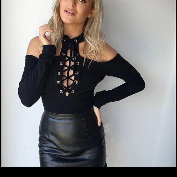 New long sleeve lace up bodysuit top - Picture 3 of 3