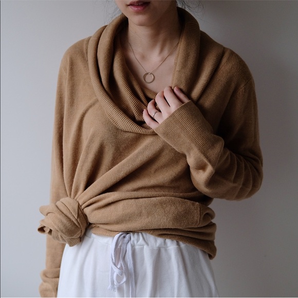 Camel boat neck cashmere sweater dress - Picture 3 of 7