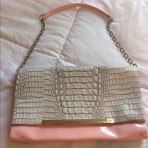 DVF pink  crocodile and leather clutch