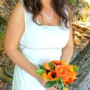 Silky White Wedding Gown.     (Sheer straps)