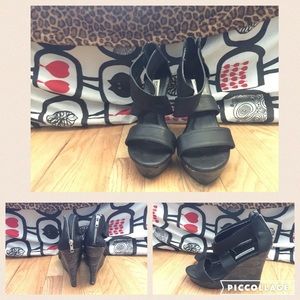 Black wedge sandals