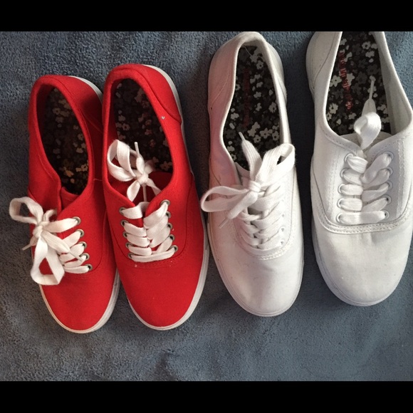 2 pair red & white flat sneakers Sz 8