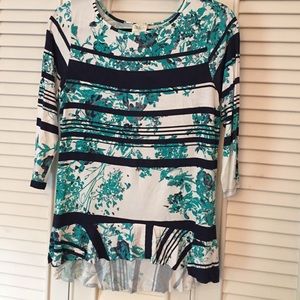 Anthropologie Blue and Navy Patterned Top