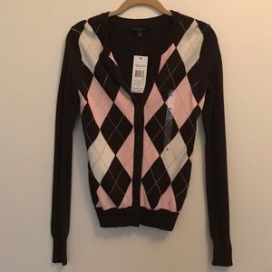 Tommy Hilger Brown and Pink Argyle print Cardigan