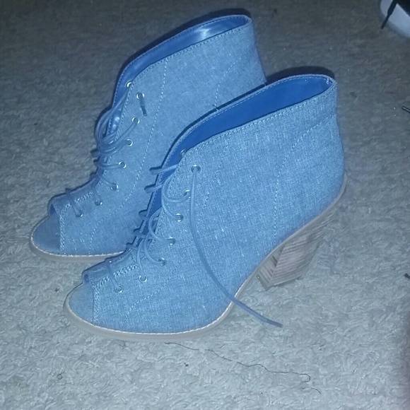 Denim wedge boots