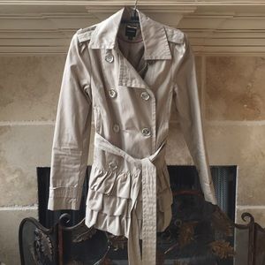 Express Size XS Trench Jacket with Ruffle Bottom