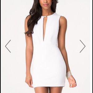 BEBE deep V club white dress
