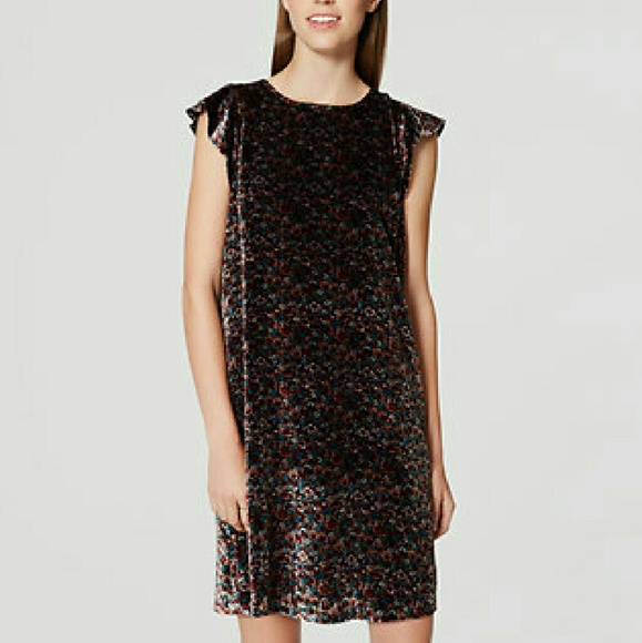 LOFT Dresses & Skirts - LOFT Floral Velvet Flutter Dress EUC