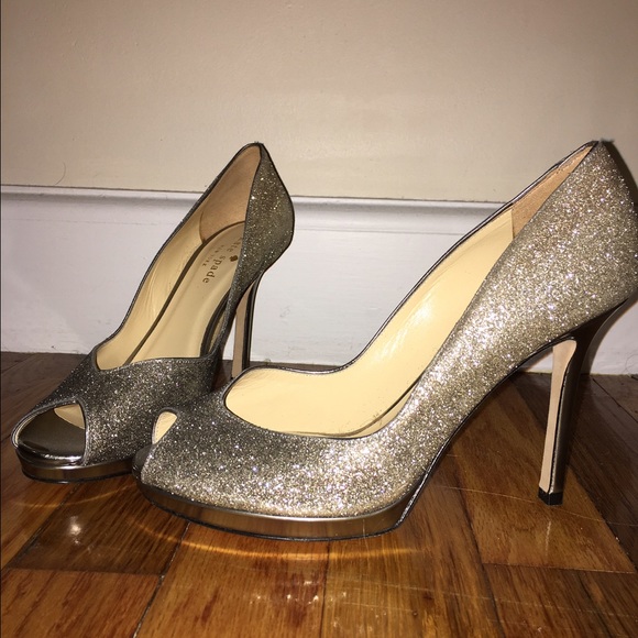 Kate Spade Glitter Peep-toe Heels Sz 7 NEW!