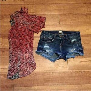 Denim cut off distressed shorts