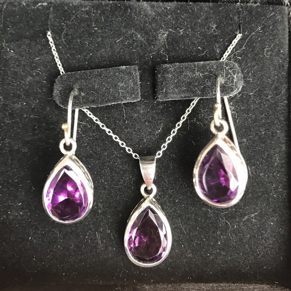 Coldwater Creek Amethyst Necklace and Earring Set