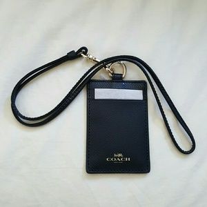 Authentic NWT Black textured Coach lanyard