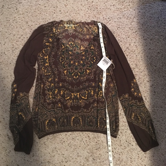 Lucky brand women's long sleeve brown gold top