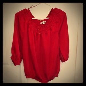 ❤️Ruby Red Flowy & Silky 3/4 Sleeve Blouse❤️