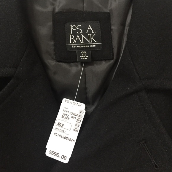 NEW!!! Men's Black Jos A. Banks Wool Blend Peacoat - Picture 3 of 4