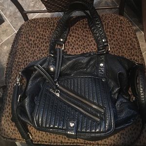 Medium black handbag with long strap