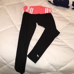 PINK yoga pants with a peach band
