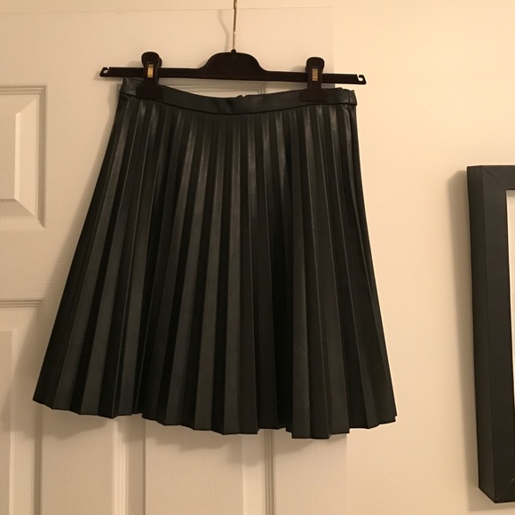 JCrew black faux leather pleated mini skirt
