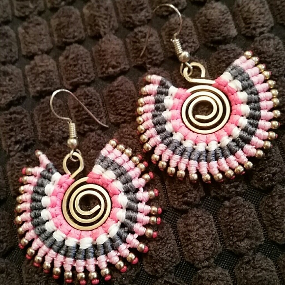 Tribal Swirl Thread Wrapped Earrings
