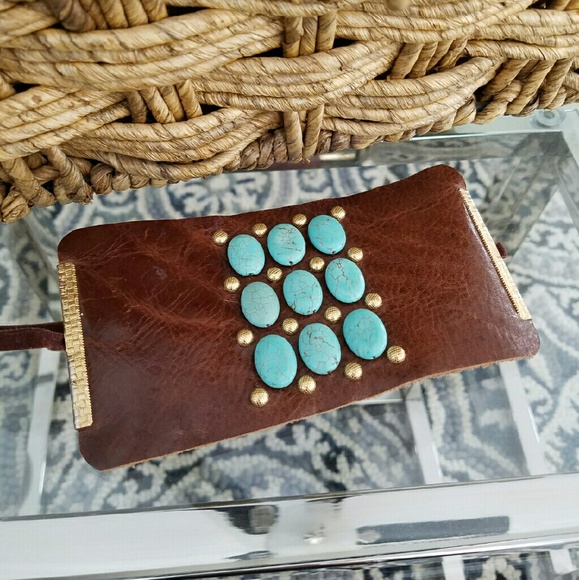 Leather Turquoise and gold cuff bracelet