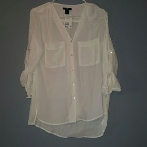 Sheer White Button-Down Blouse