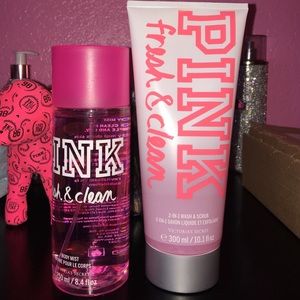 Vs pink fresh&clean body mist&scrub