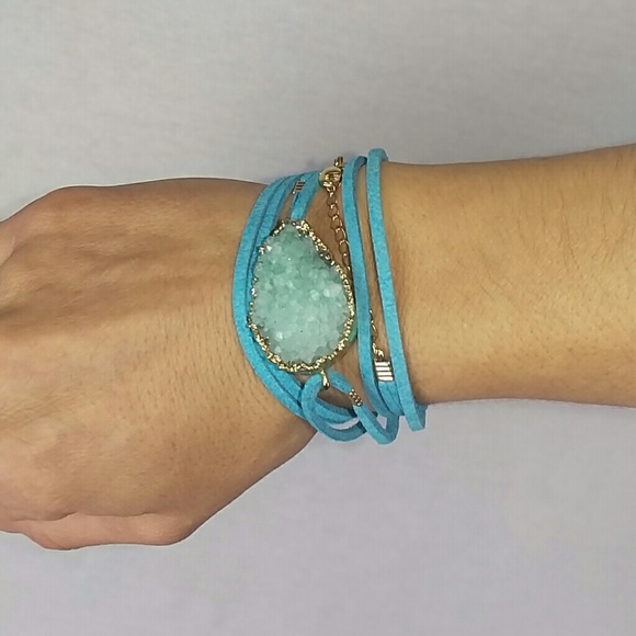 Leather Druzy Necklace/Wrap Bracelet💚3 for$25💚
