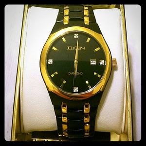 Unisex elgin diamond gold and black watch