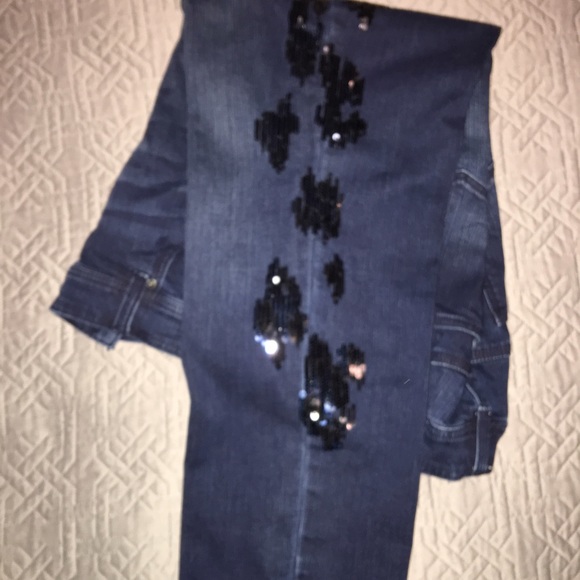 Chico's size 1.5 denim with black sequins.
