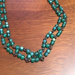 Fun, blue/green glass bead adjustable choker.