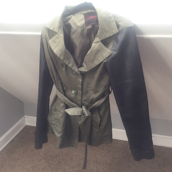 Olive and black leather accent jacket