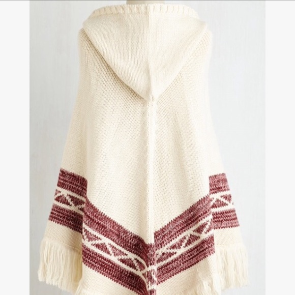 π±SOLDπ± Knit Hooded Poncho with Fringe Hem - Picture 2 of 4