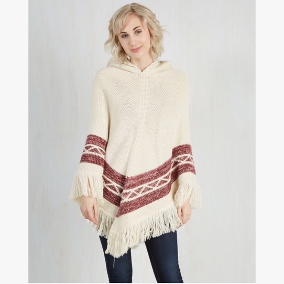 π±SOLDπ± Knit Hooded Poncho with Fringe Hem - Picture 3 of 4