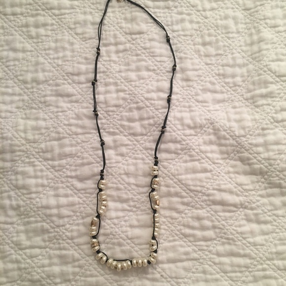 J. Crew Pearl, Bead and Black Cord Necklace