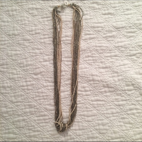 Long Bead Necklace - Grey/Beige